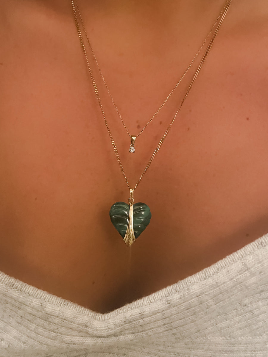 Seventies 18ct Gold Malachite Heart Necklace