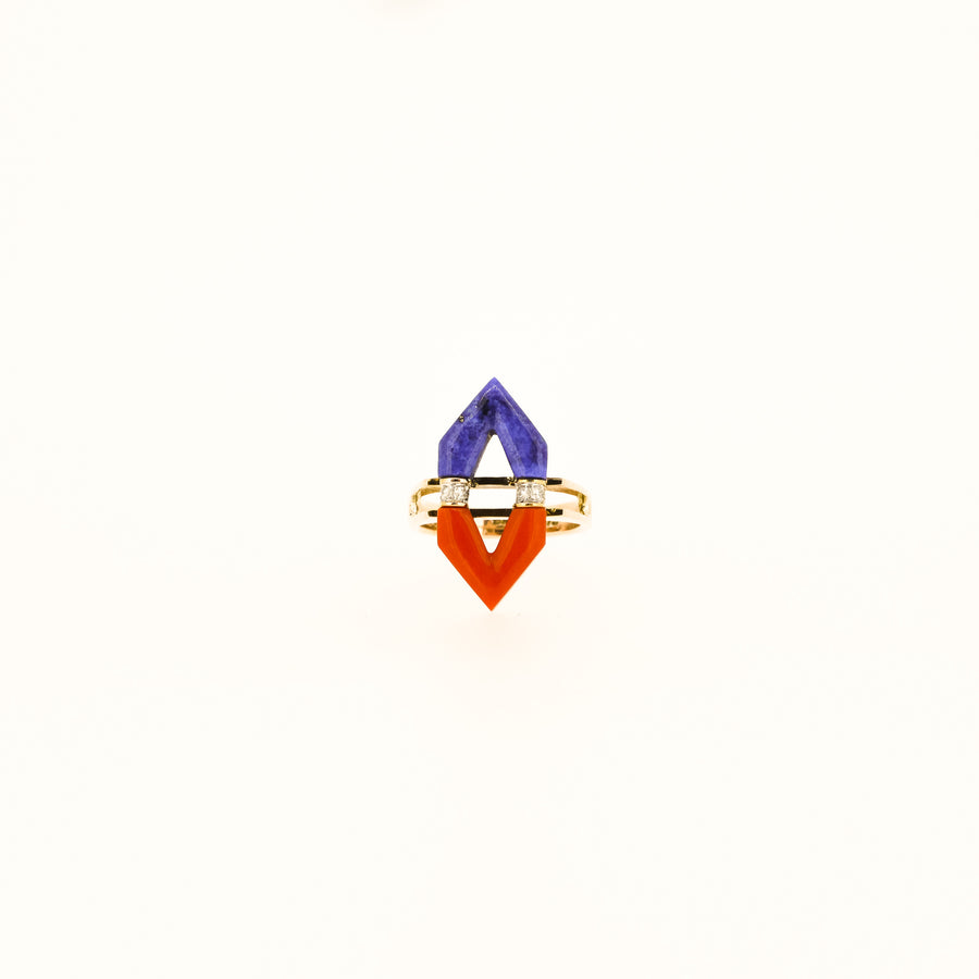 1970’s Coral, Lapis and Diamond Ring