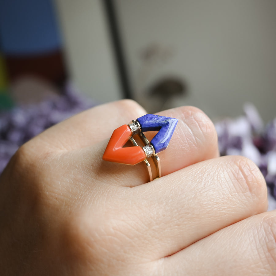 1970’s Coral, Lapis and Diamond Ring