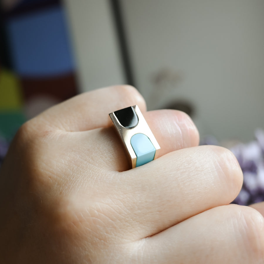 1970’s Onyx and Turquoise Chunky Ring