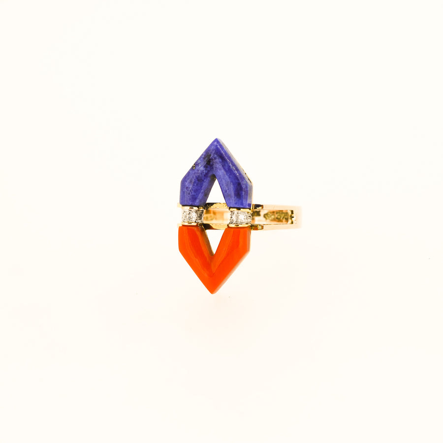 1970’s Coral, Lapis and Diamond Ring